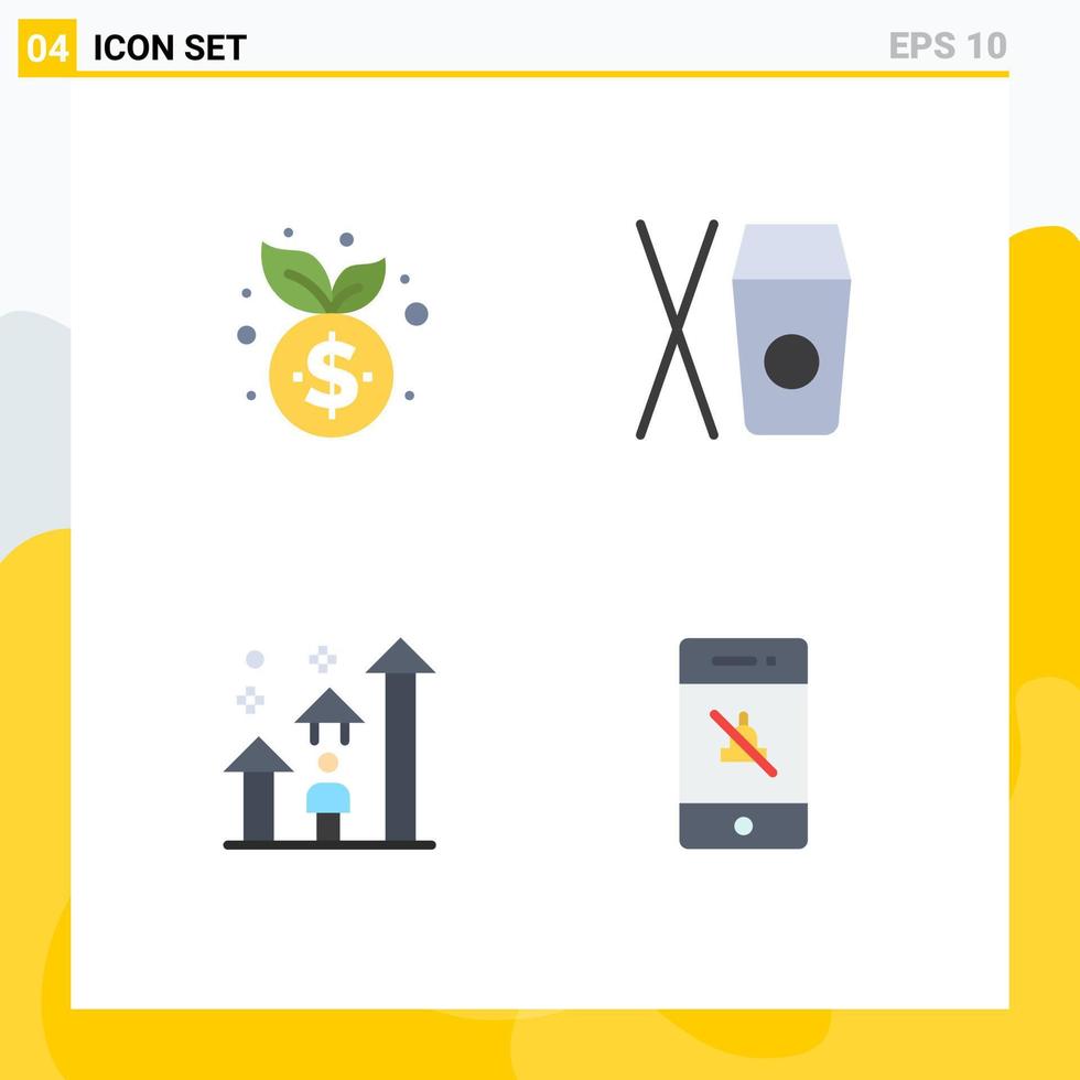 Flaches Icon-Paket mit 4 universellen Symbolen für Geschäftspfeile, Finanzen, Lebensmittelkarriere, editierbare Vektordesign-Elemente vektor