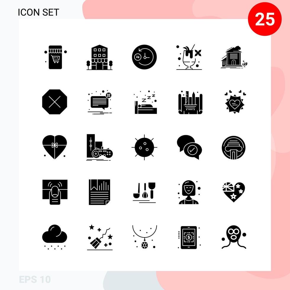 Vektorpaket mit 25 Symbolen im soliden Stil kreatives Glyphenpaket isoliert auf weißem Hintergrund für Web und mobile kreative schwarze Symbolvektorhintergrund vektor