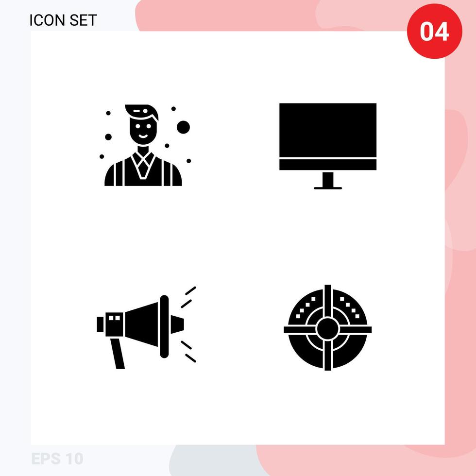 Satz von 4 kommerziellen soliden Glyphen-Packs für Chef-Marketing-Leute Gadget virale editierbare Vektordesign-Elemente vektor