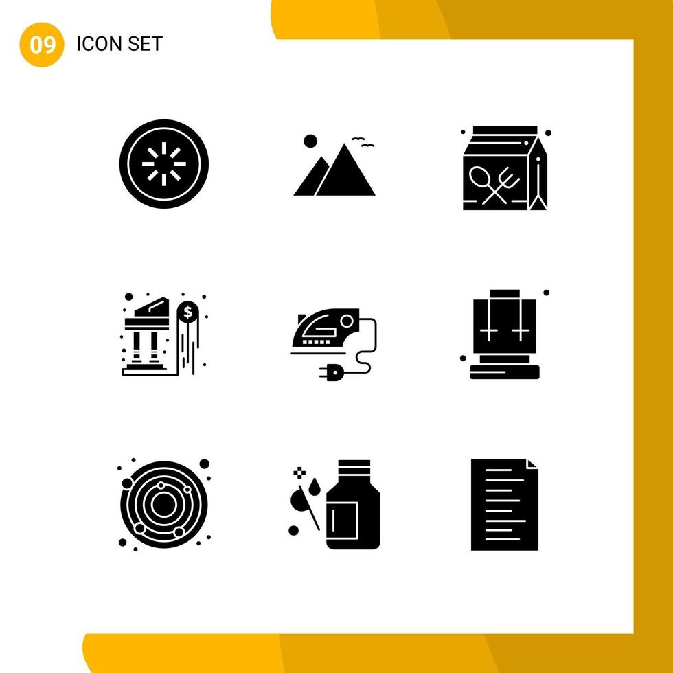 9 universell fast glyf tecken symboler av investering Bank pyramid lunch utbildning redigerbar vektor design element