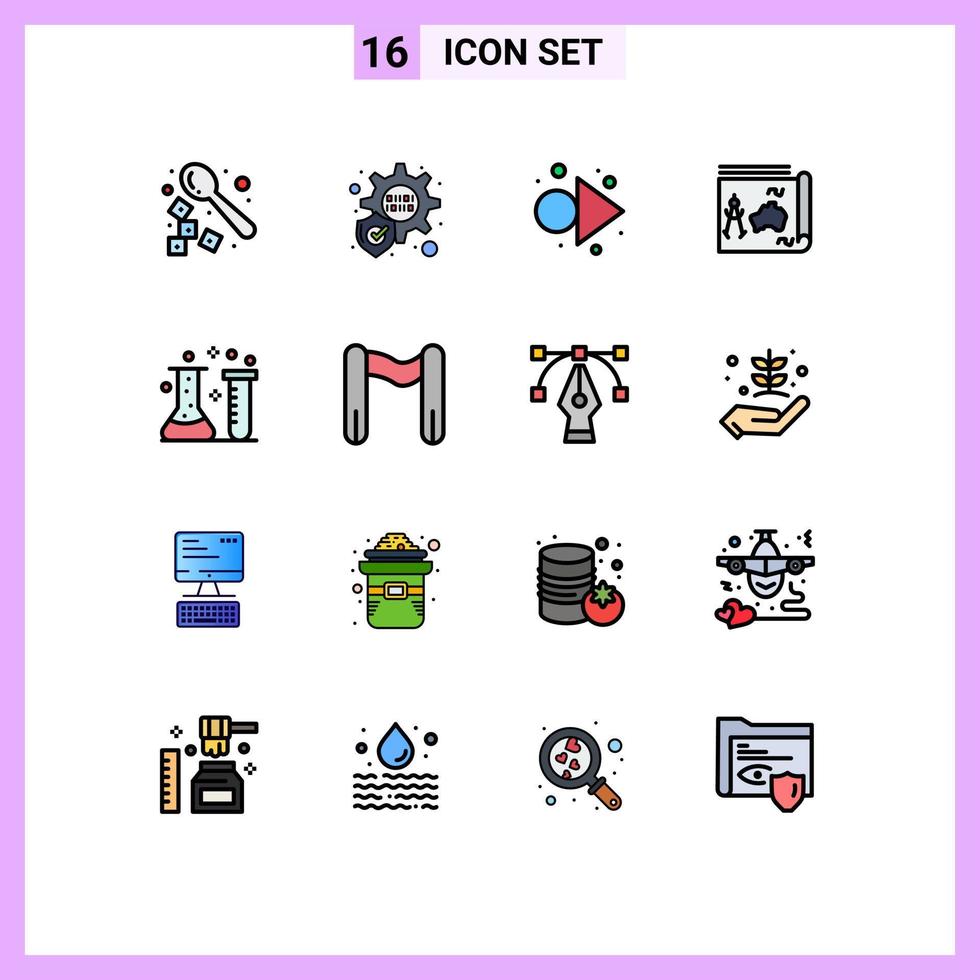 16 tematiska vektor platt Färg fylld rader och redigerbar symboler av laboratorium kemisk industri Karta kemisk Nyheter redigerbar kreativ vektor design element