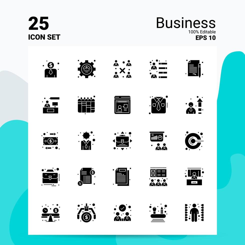 25 Business-Icon-Set 100 bearbeitbare eps 10-Dateien Business-Logo-Konzept-Ideen solides Glyph-Icon-Design vektor