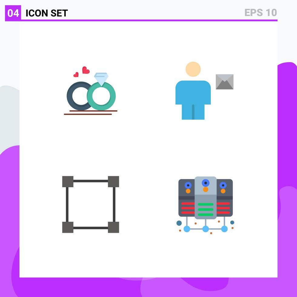 uppsättning av 4 kommersiell platt ikoner packa för ringa väg kärlek kuvert rektangel redigerbar vektor design element