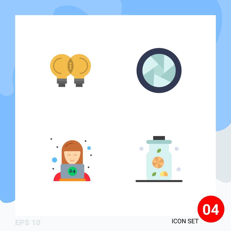 mobil gränssnitt platt ikon uppsättning av 4 piktogram av aning teknisk tänkande kamera linser vatten redigerbar vektor design element