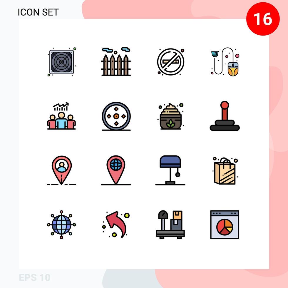 16 universelle, flache, farbig gefüllte Linienzeichen Symbole des Diagrammbenutzers keine Rauchgruppe Maus editierbare kreative Vektordesign-Elemente vektor