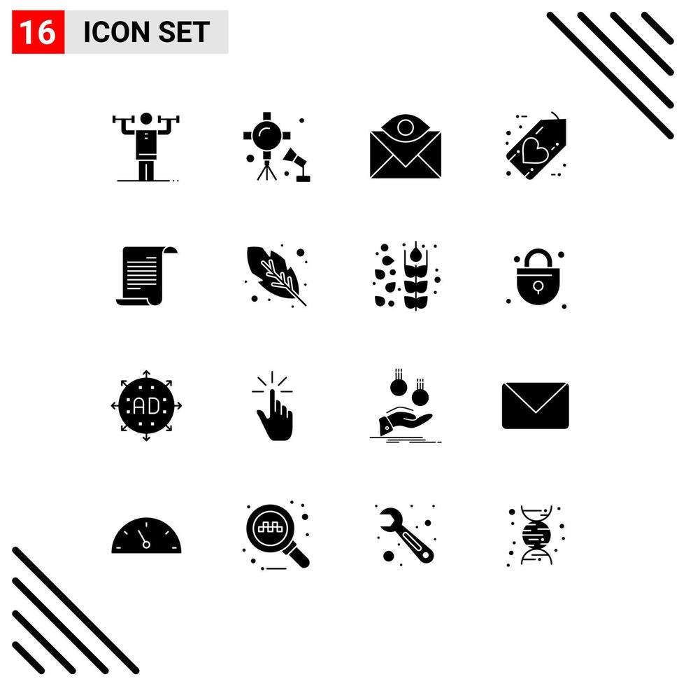 Stock Vector Icon Pack mit 16 Zeilenzeichen und Symbolen für Freitag Black Studio Lightning Posteingang kontaktieren Sie uns editierbare Vektordesign-Elemente