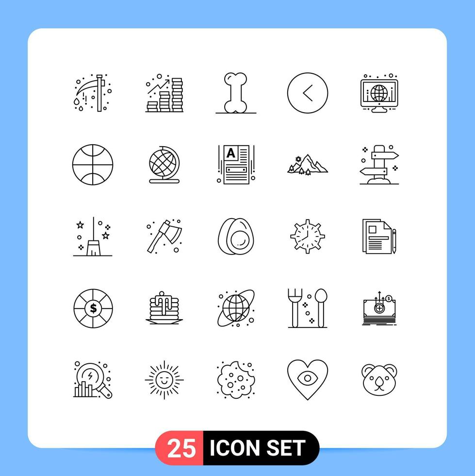 25 thematische Vektorlinien und editierbare Symbole des Monitors links Münzen kreisen editierbare Vektordesign-Elemente ein vektor