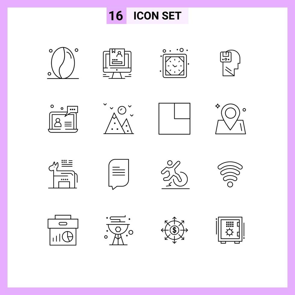 redigerbar vektor linje packa av 16 enkel konturer av Stöd användare klocka data minne redigerbar vektor design element