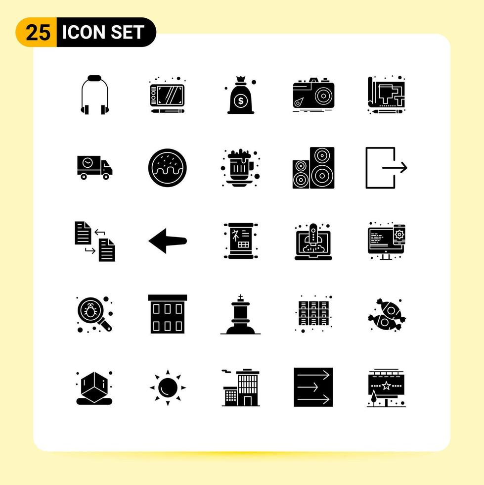 piktogram uppsättning av 25 enkel fast glyfer av teckning blå pengar öppning fånga redigerbar vektor design element