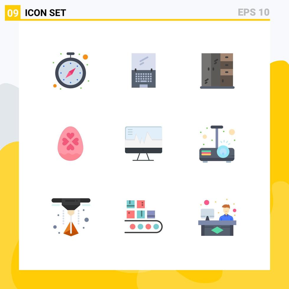mobil gränssnitt platt Färg uppsättning av 9 piktogram av sjukhus påsk bärbar dator hjärta ägg redigerbar vektor design element