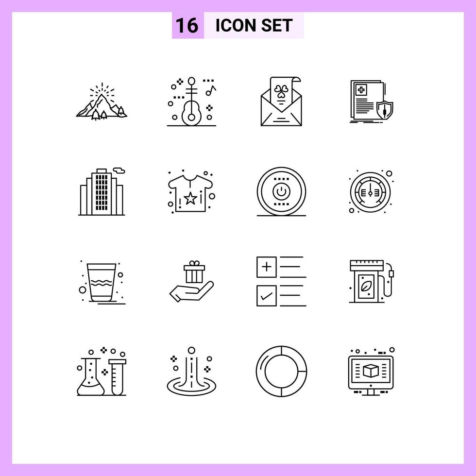 modern uppsättning av 16 konturer pictograph av hälsa sheild e skydd inbjudan redigerbar vektor design element