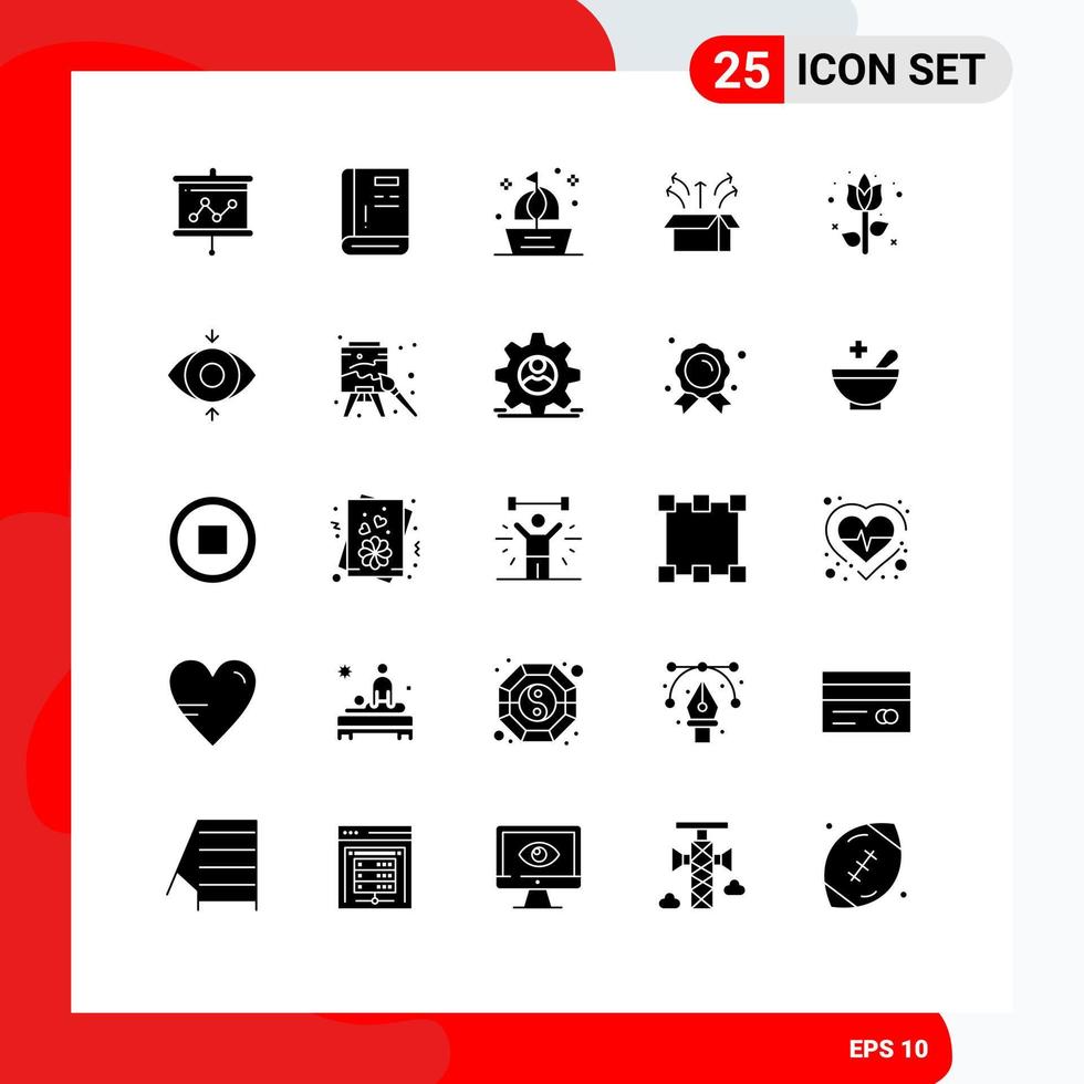 Gruppe von 25 soliden Glyphen Zeichen und Symbolen für Open Box Box Support Release Ship editierbare Vektordesign-Elemente vektor