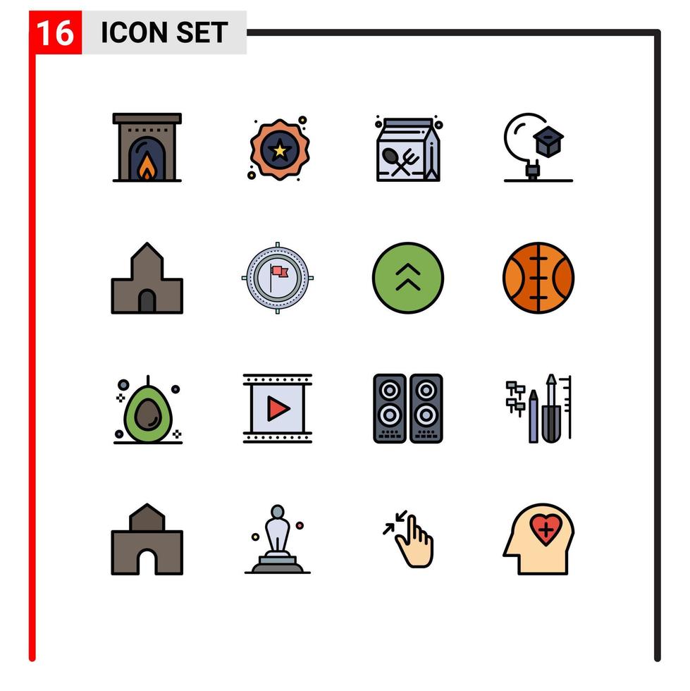 Stock-Vektor-Icon-Pack mit 16 Zeilenzeichen und Symbolen für Kathedrale, Kirche, Schule, Getränk, Bildung, editierbare, kreative Vektordesign-Elemente vektor