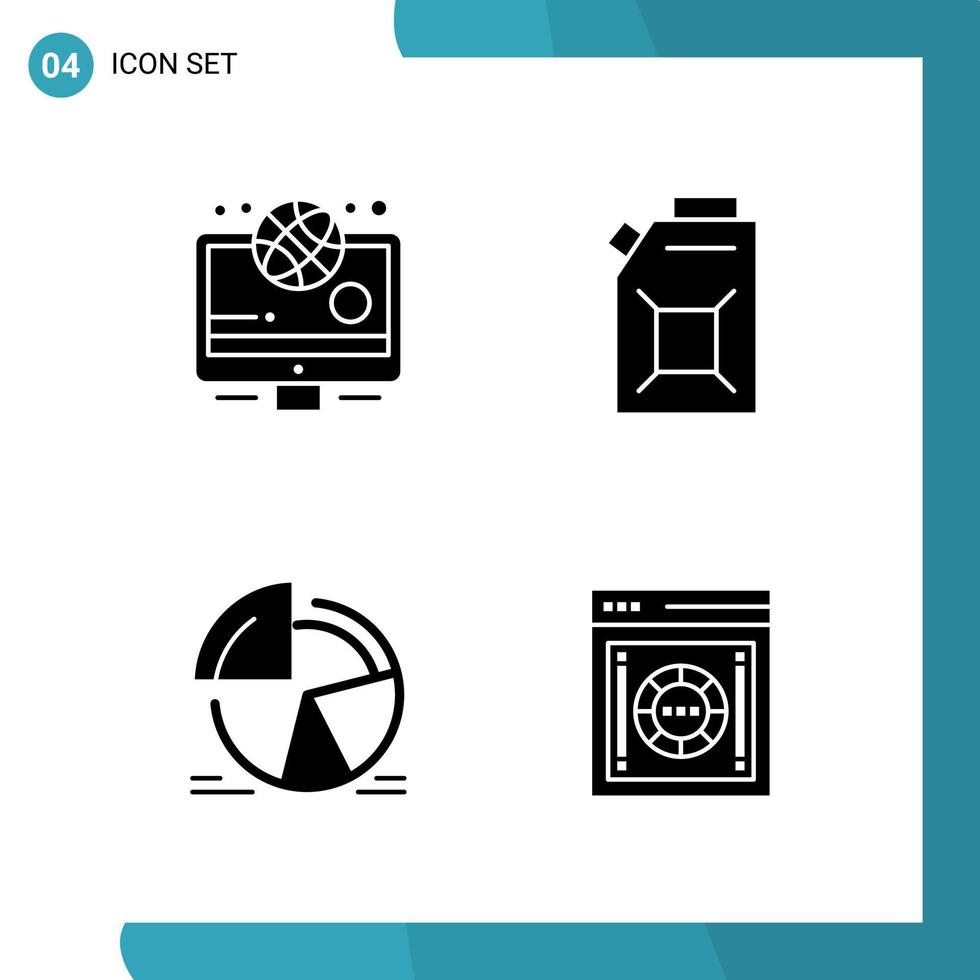 Vektorpaket mit 4 Glyphensymbolen Solid Style Icon Set auf weißem Hintergrund für Web und Mobile Creative Black Icon Vektor Hintergrund