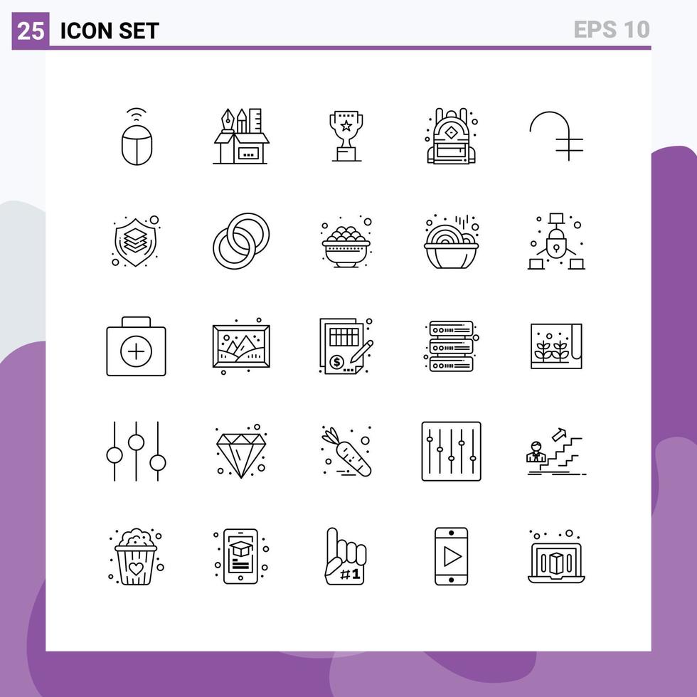 25 thematische Vektorlinien und editierbare Symbole von editierbaren Vektordesign-Elementen für Coin Dram Award School Bag vektor