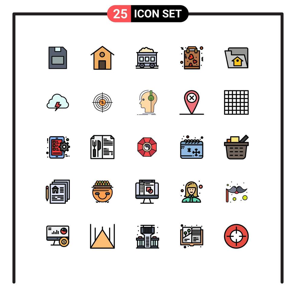 modern uppsättning av 25 fylld linje platt färger pictograph av miljö Hem tåg handla kärlek redigerbar vektor design element