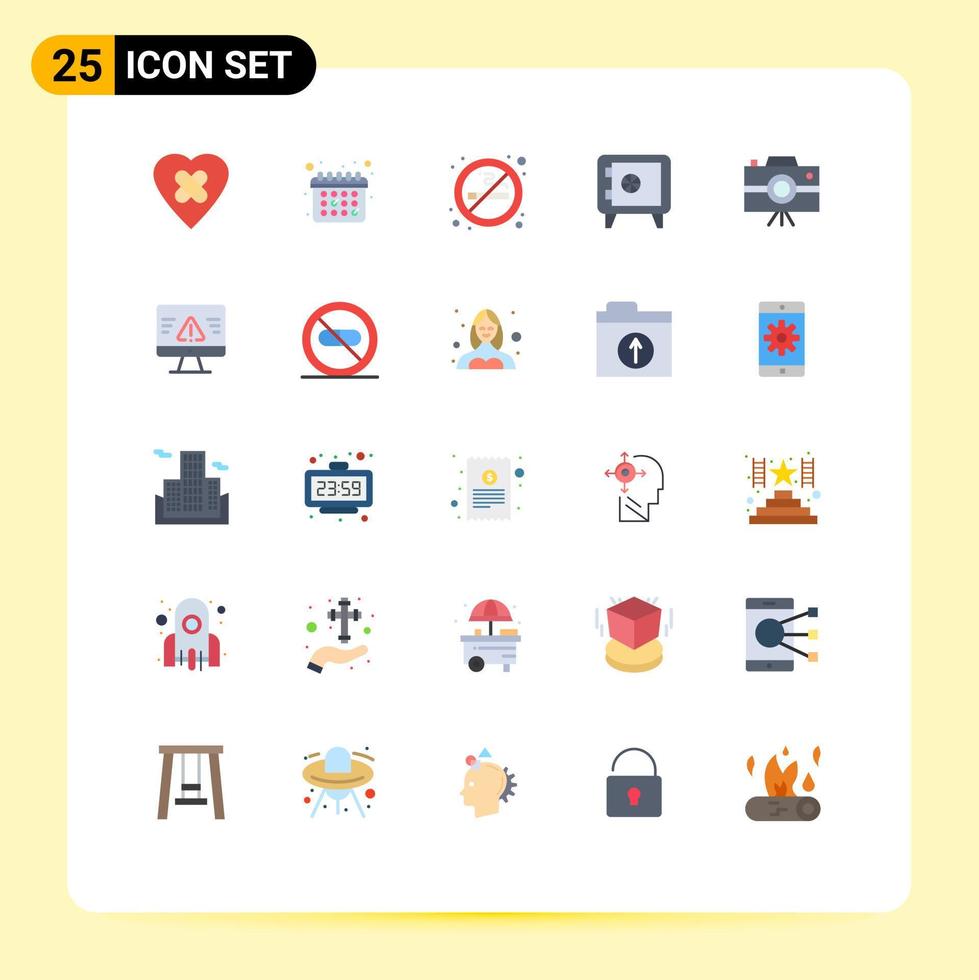 satz von 25 flachen vektorfarben auf raster für verletzte journalisten kamera rauchen handycam reise editierbare vektordesignelemente vektor