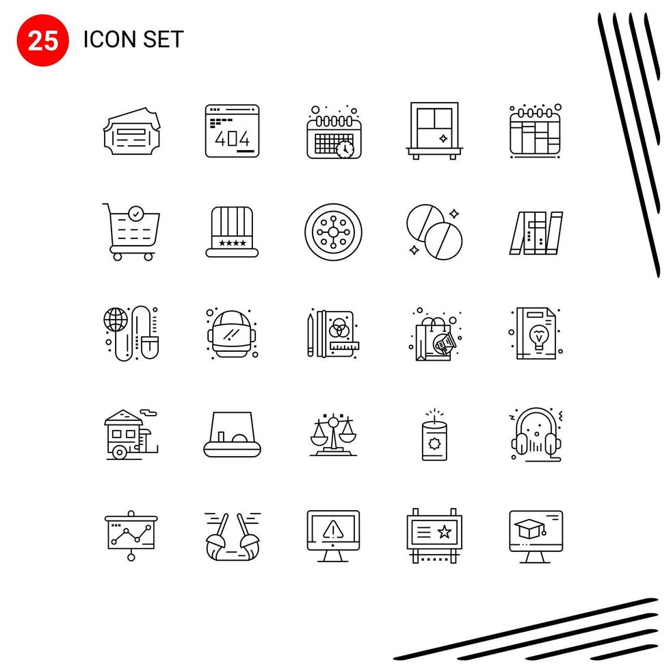 Aktienvektor-Symbolpaket mit 25 Zeilenzeichen und Symbolen für die Kasse Kaufkalender-Workflow-Iteration editierbare Vektordesign-Elemente vektor