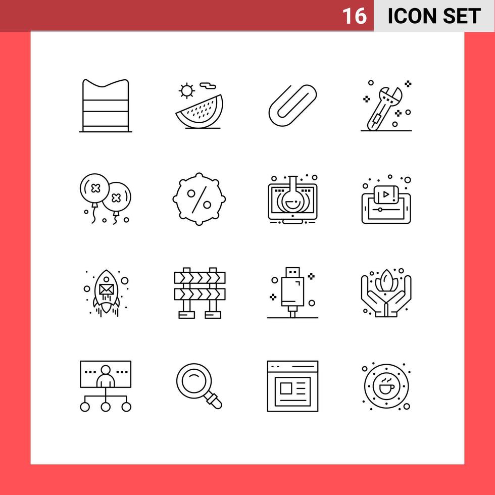 stock vektor ikon packa av 16 linje tecken och symboler för födelsedag rycka semester verktyg Lägg till redigerbar vektor design element