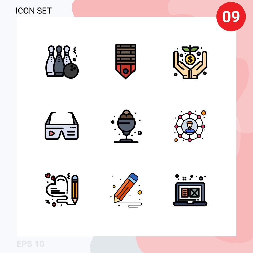 piktogram uppsättning av 9 enkel fylld linje platt färger av glasögon datoranvändning Ränder dator finansiering redigerbar vektor design element