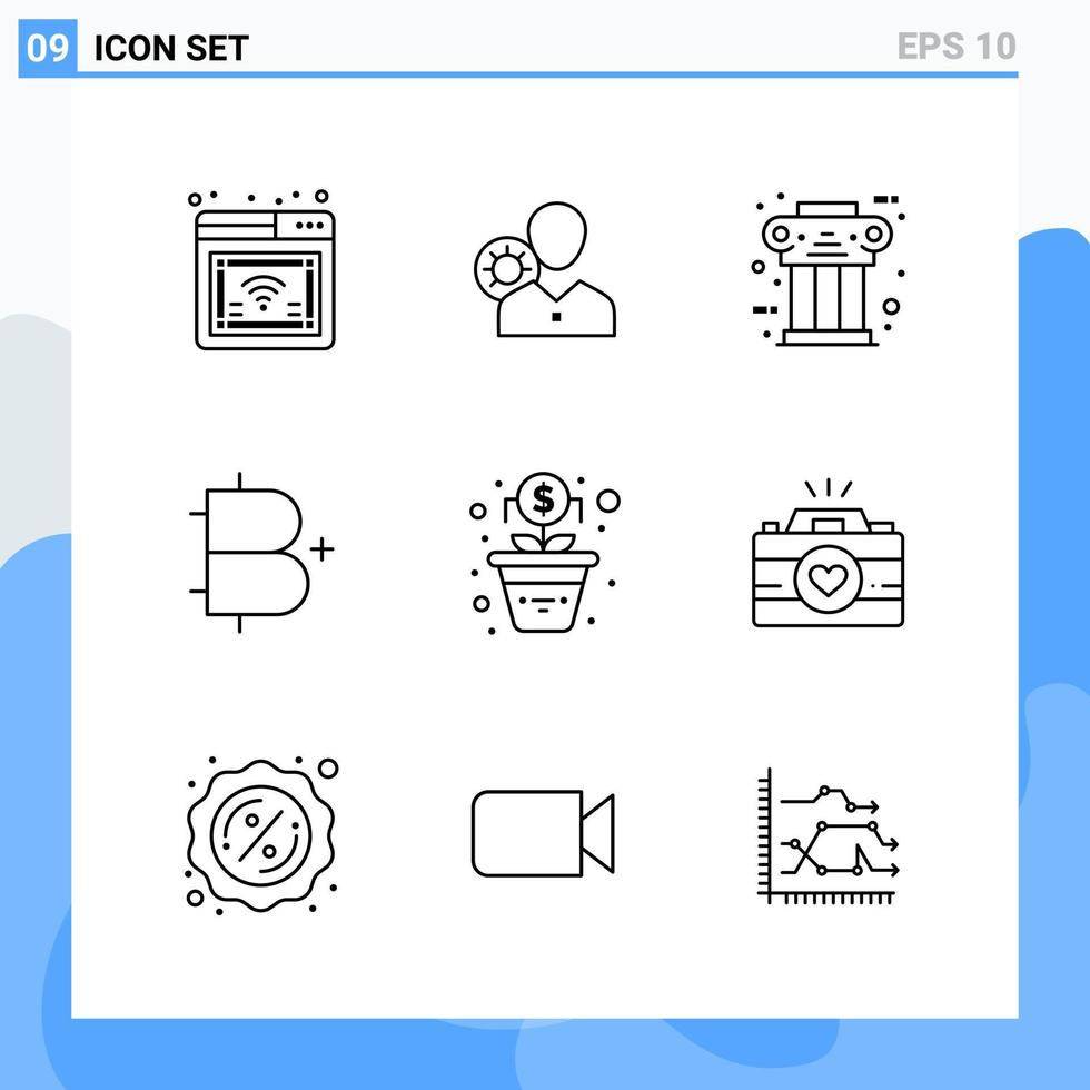 modern 9 linje stil ikoner översikt symboler för allmän använda sig av kreativ linje ikon tecken isolerat på vit bakgrund 9 ikoner packa vektor