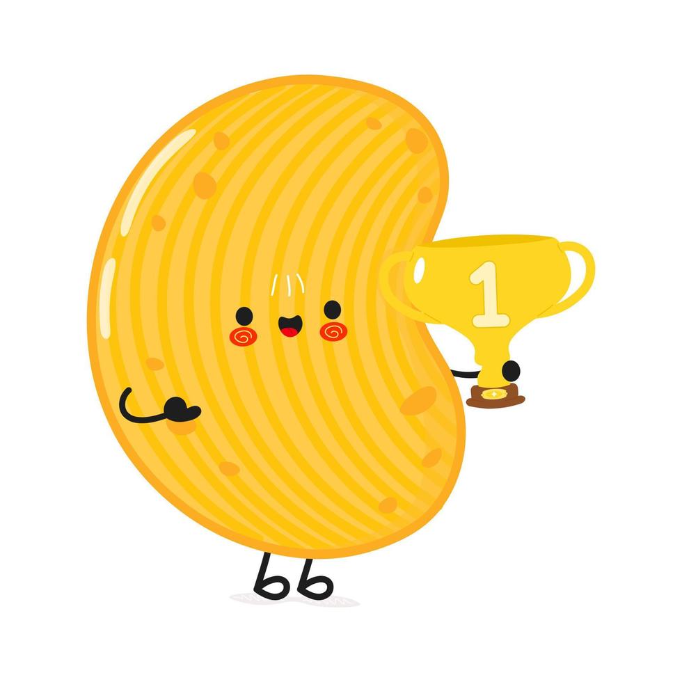 süße lustige Chips halten goldene Trophäenschale. vektor hand gezeichnete karikatur kawaii charakter illustration symbol. isoliert auf weißem Hintergrund. Chips mit Siegerpokal