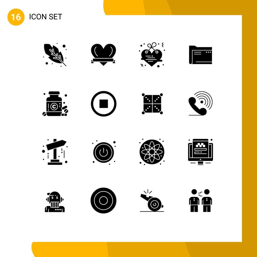 satz von 16 modernen ui-symbolen symbole zeichen für diätdatei brief leere computer editierbare vektordesignelemente vektor