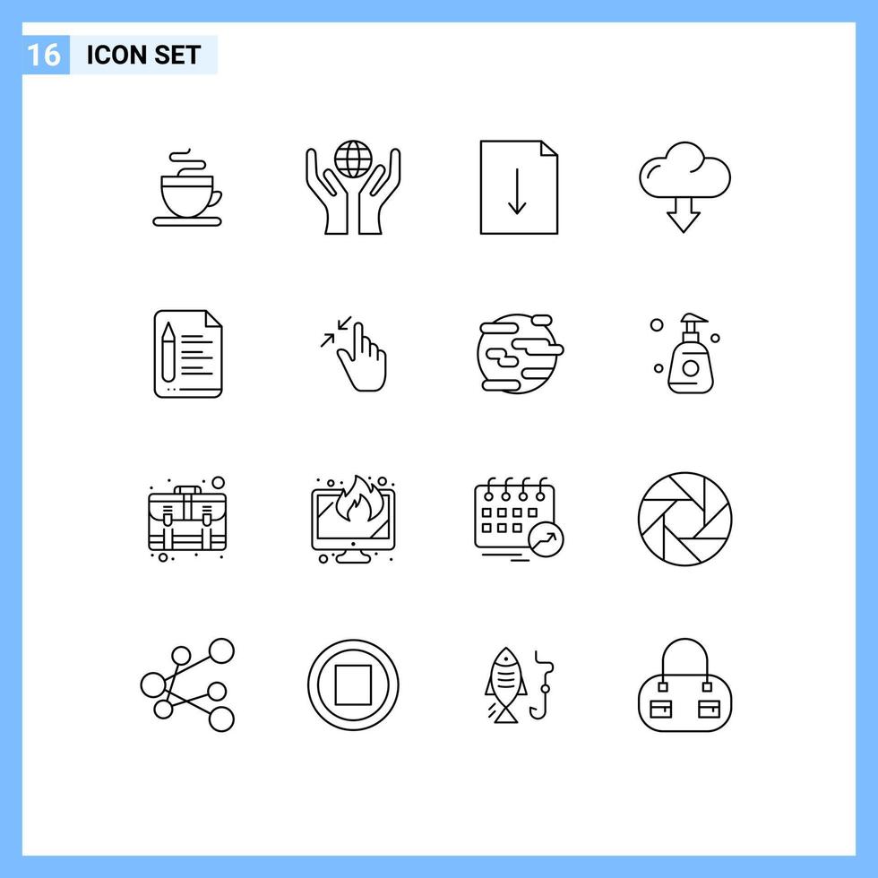 moderner Satz von 16 Umrissen Piktogramm des Vertragsbildungsexporttextes Download editierbare Vektordesign-Elemente vektor