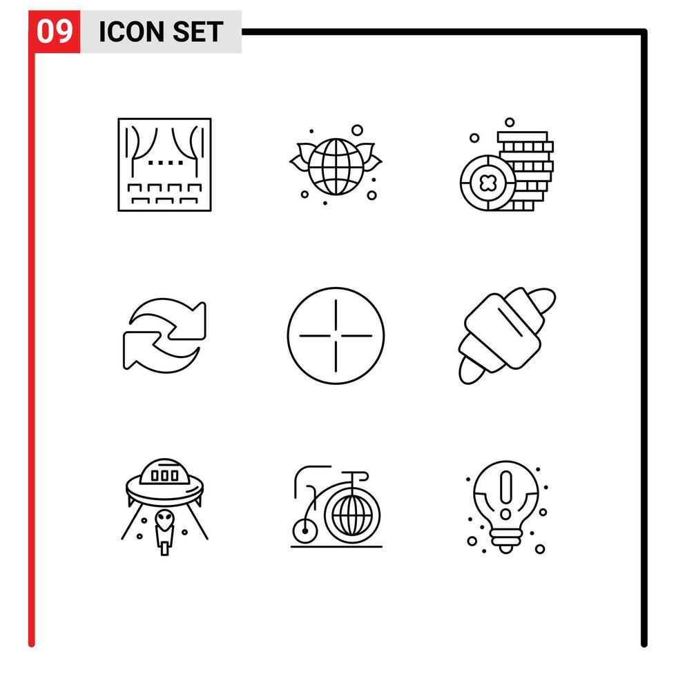 Stock Vector Icon Pack mit 9 Zeilenzeichen und Symbolen für Symbole alte Münze wiederholen Sie das Neuladen editierbarer Vektordesign-Elemente