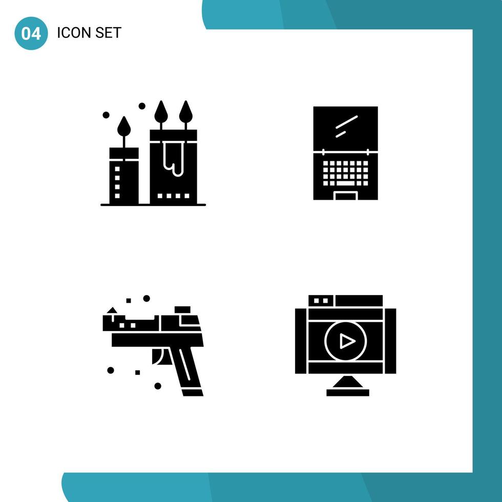 mobil gränssnitt fast glyf uppsättning av 4 piktogram av skönhet bärbar dator koppla av övervaka pistol redigerbar vektor design element