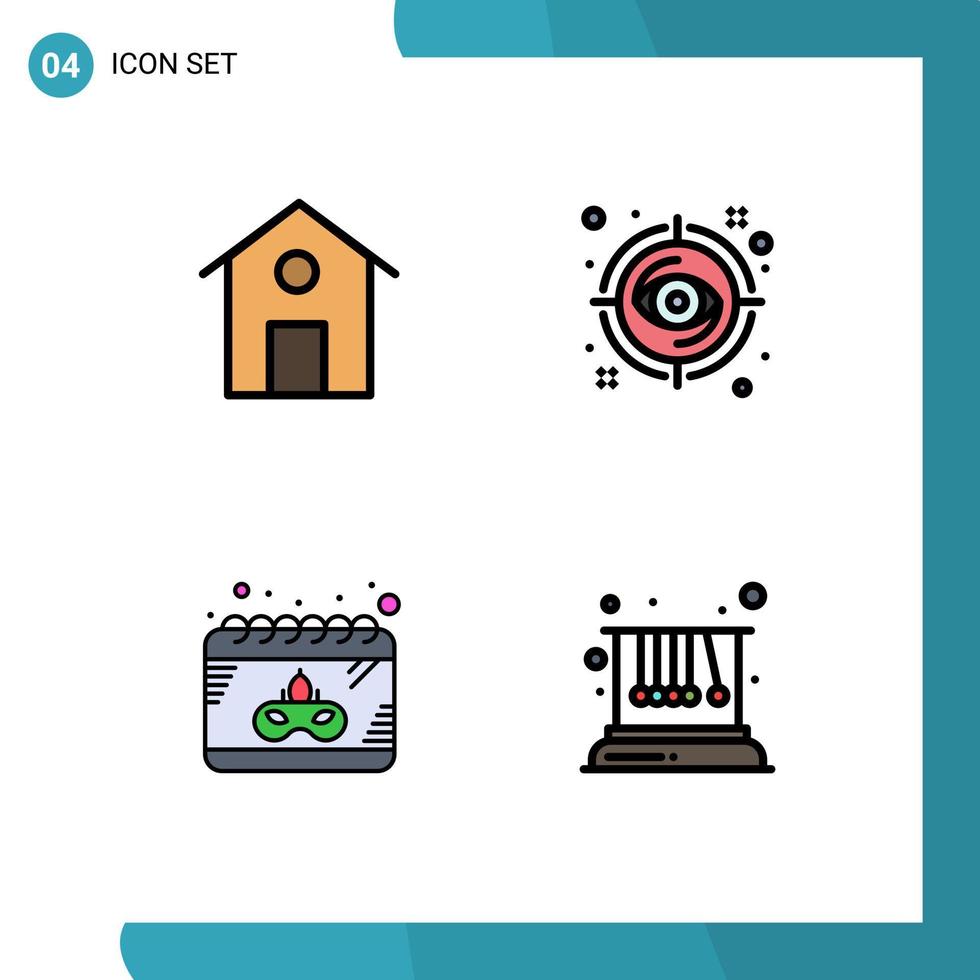 4 universell fylld linje platt färger uppsättning för webb och mobil tillämpningar Hem datum öga mål gras redigerbar vektor design element