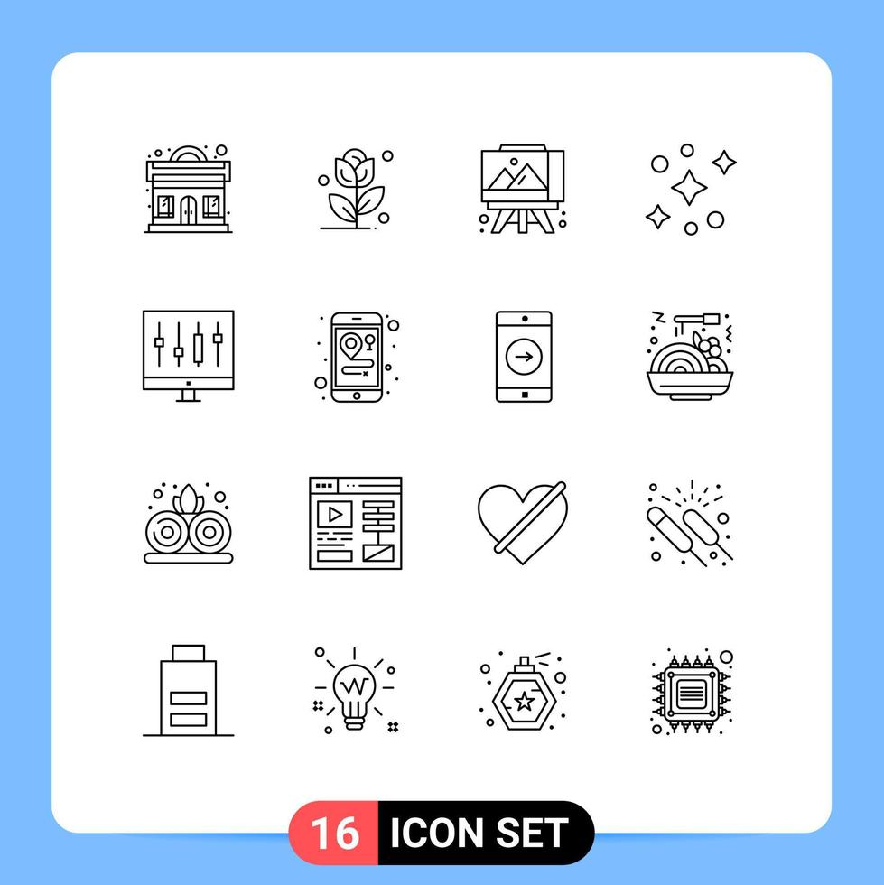 16 User Interface Outline Pack mit modernen Zeichen und Symbolen von Marktdaten Artboard Chart Stars editierbare Vektordesign-Elemente vektor
