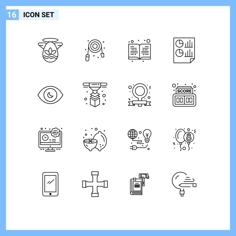 16 tematiska vektor konturer och redigerbar symboler av mänsklig öga Rapportera bok sida data redigerbar vektor design element