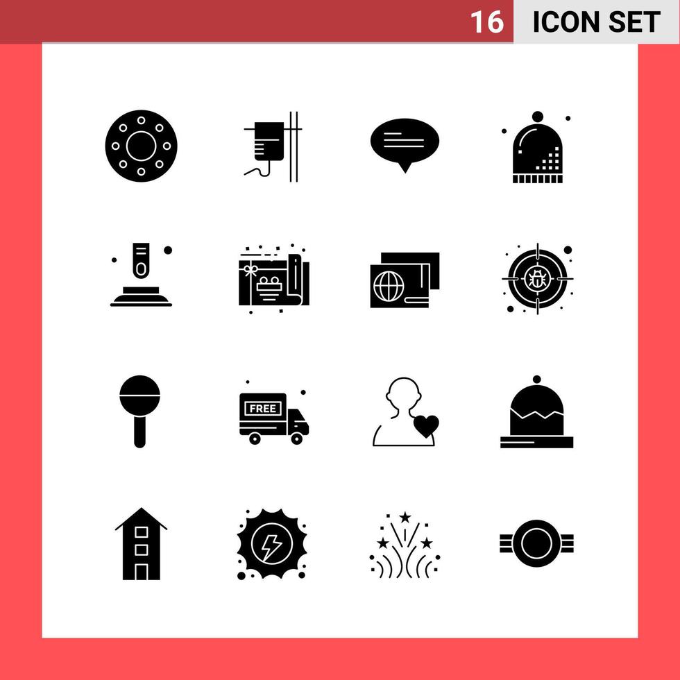 16 Icon-Pack-Glyphensymbole im soliden Stil auf weißem Hintergrund, einfache Zeichen für die allgemeine Gestaltung vektor