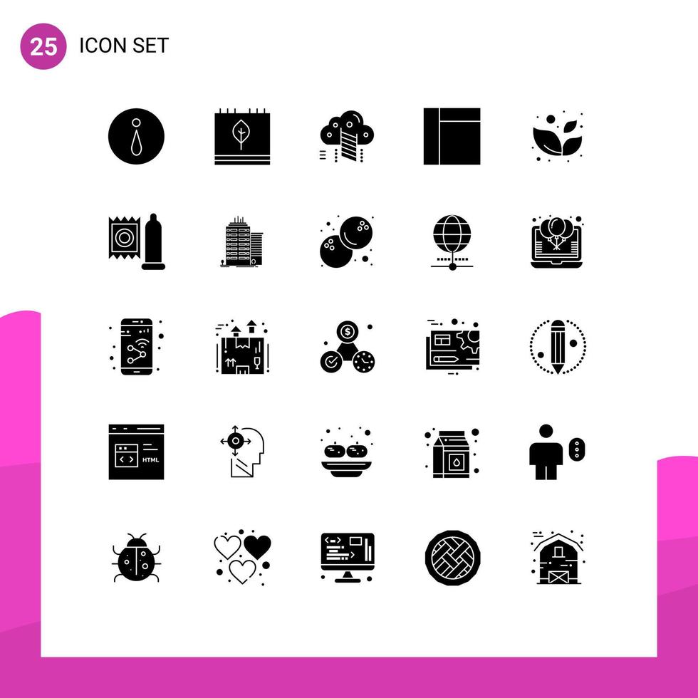 25 solides Glyphenpaket der Benutzeroberfläche mit modernen Zeichen und Symbolen von Kondom-Spa-Leiterblattgitter editierbaren Vektordesign-Elementen vektor