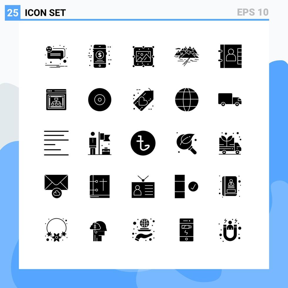 uppsättning av 25 modern ui ikoner symboler tecken för bok stenar kreativ landskap berg redigerbar vektor design element