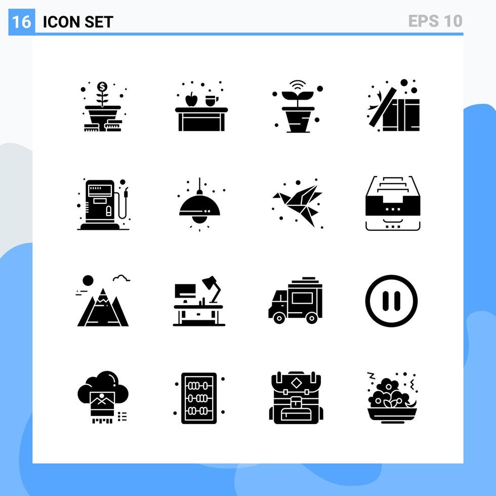 moderne 16 solide Stilsymbole Glyphensymbole für den allgemeinen Gebrauch kreative solide Symbolzeichen isoliert auf weißem Hintergrund 16 Symbole packen vektor
