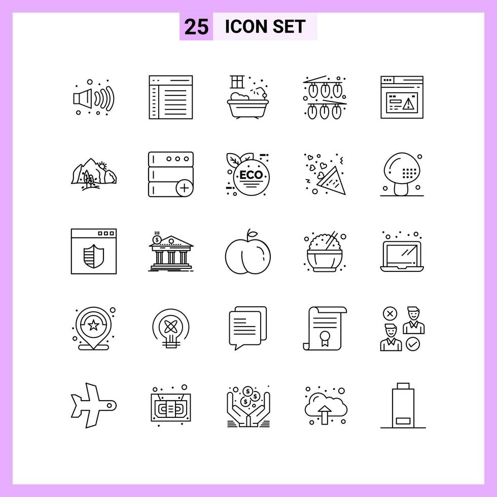 25 Symbole in Linienstil-Umrisssymbolen auf weißem Hintergrund kreative Vektorzeichen für Web-Mobile und Druck vektor