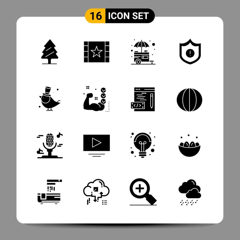 16 schwarze Icon-Pack-Glyphen-Symbole Zeichen für ansprechende Designs auf weißem Hintergrund 16 Icons gesetzt vektor