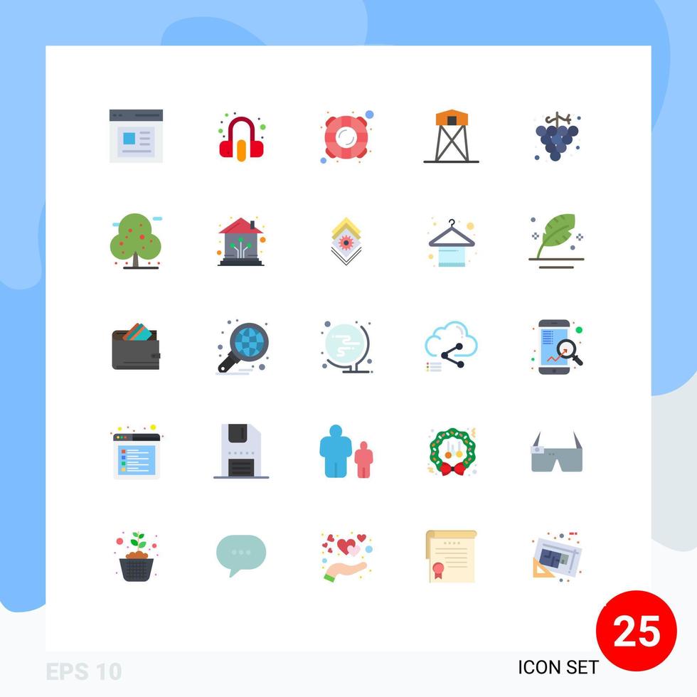 25 universell platt färger uppsättning för webb och mobil tillämpningar mat torn hjälp jaga försvar redigerbar vektor design element
