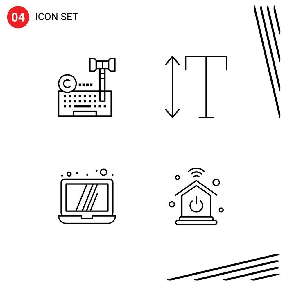 uppsättning av 4 modern ui ikoner symboler tecken för upphovsrätt bärbar dator lag skala Hem nätverk redigerbar vektor design element