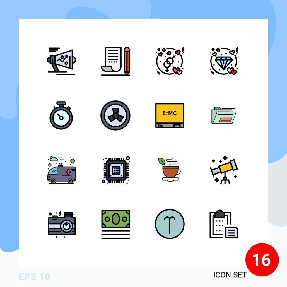 modern uppsättning av 16 platt Färg fylld rader pictograph av bröllop hjärta anteckningsblock diamant kärlek redigerbar kreativ vektor design element