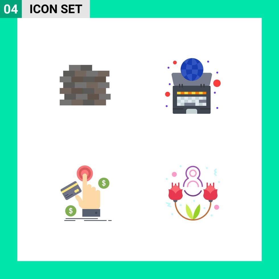 piktogram uppsättning av 4 enkel platt ikoner av vägg klick global systemet betalning redigerbar vektor design element