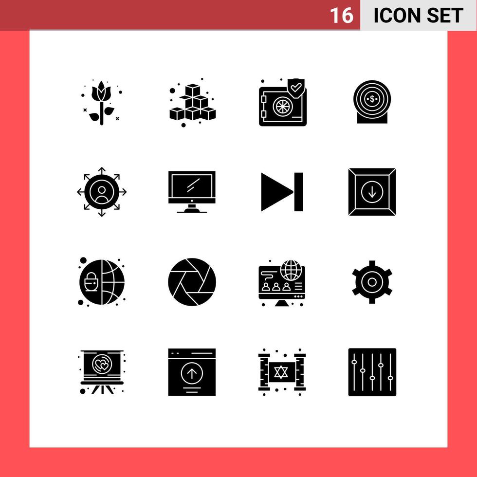 fast glyf packa av 16 universell symboler av karriär prestation spela pengar säkerhet redigerbar vektor design element