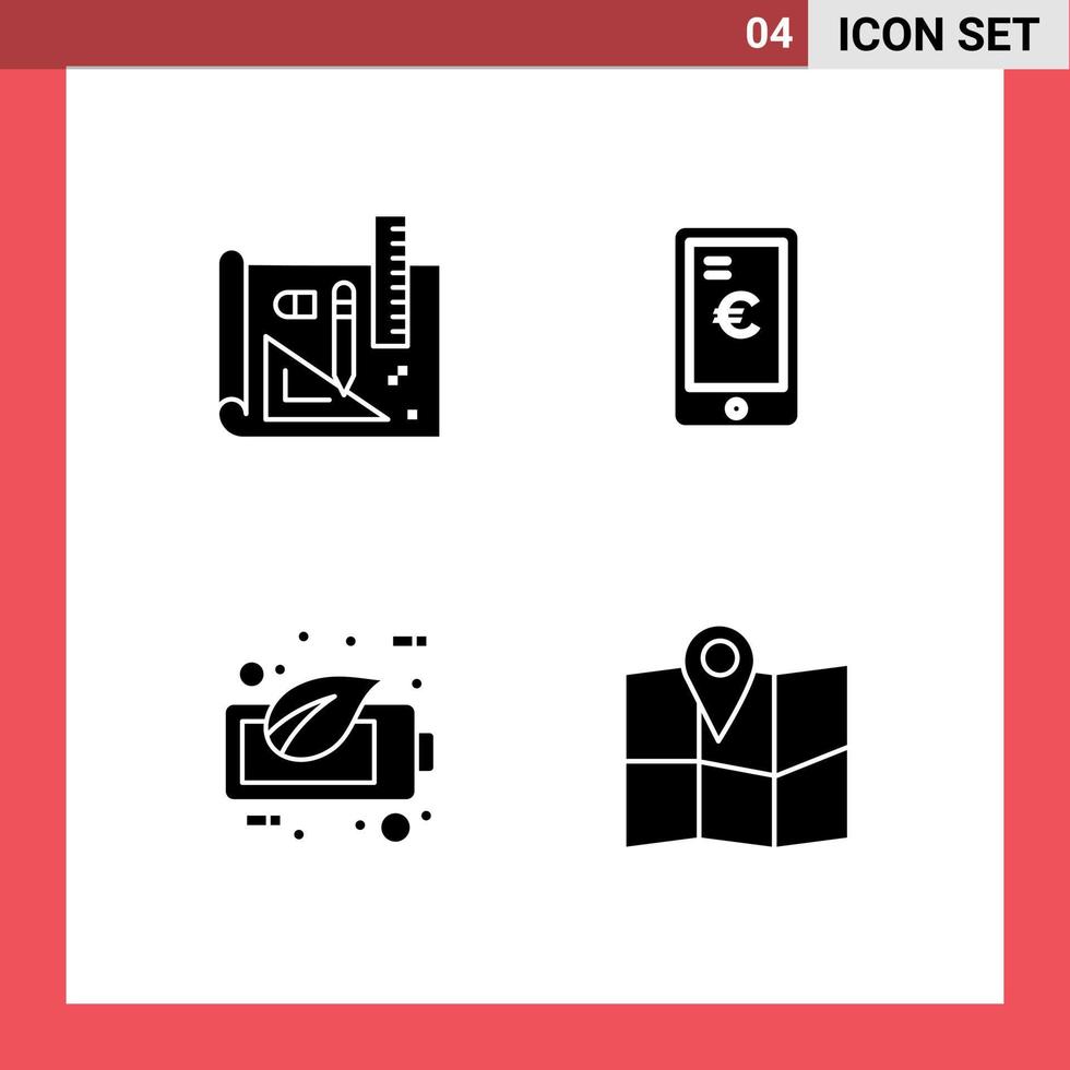uppsättning av 4 kommersiell fast glyfer packa för konst ekologi penna euro batteri redigerbar vektor design element