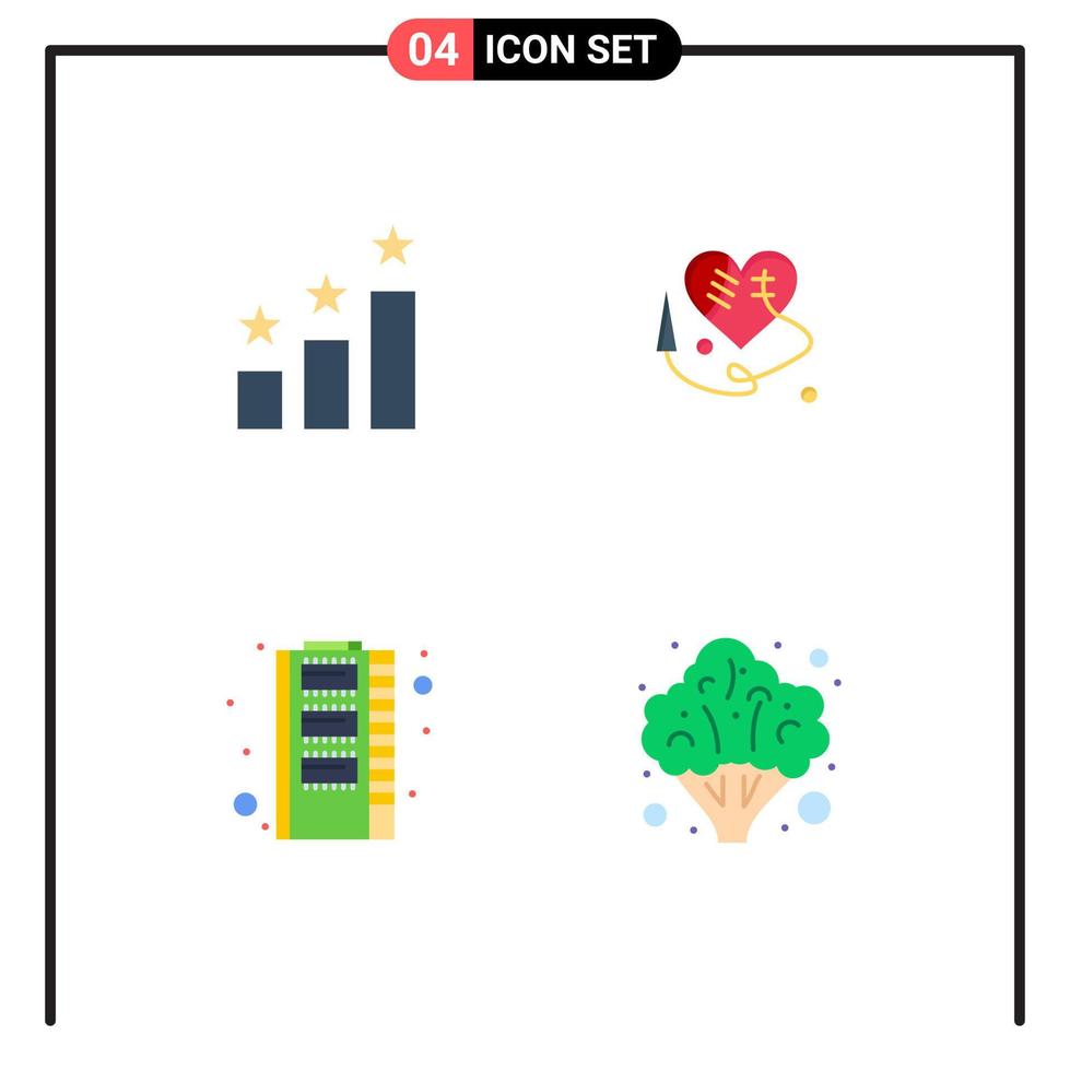 användare gränssnitt packa av 4 grundläggande platt ikoner av prestation lagring sömnad hjärta hårdvara sjukvård redigerbar vektor design element