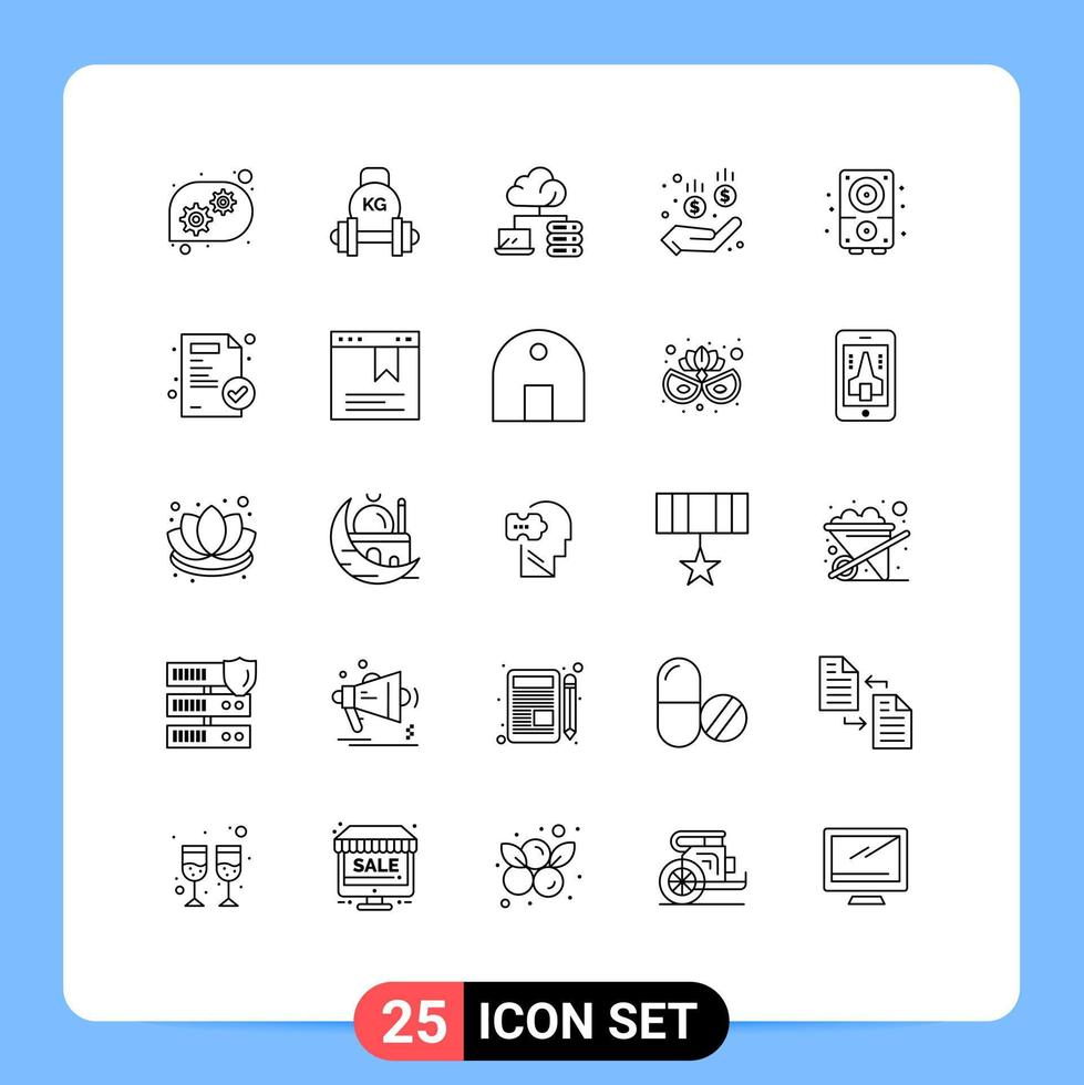 25 universell rader uppsättning för webb och mobil tillämpningar ljud multimedia moln audio säker redigerbar vektor design element