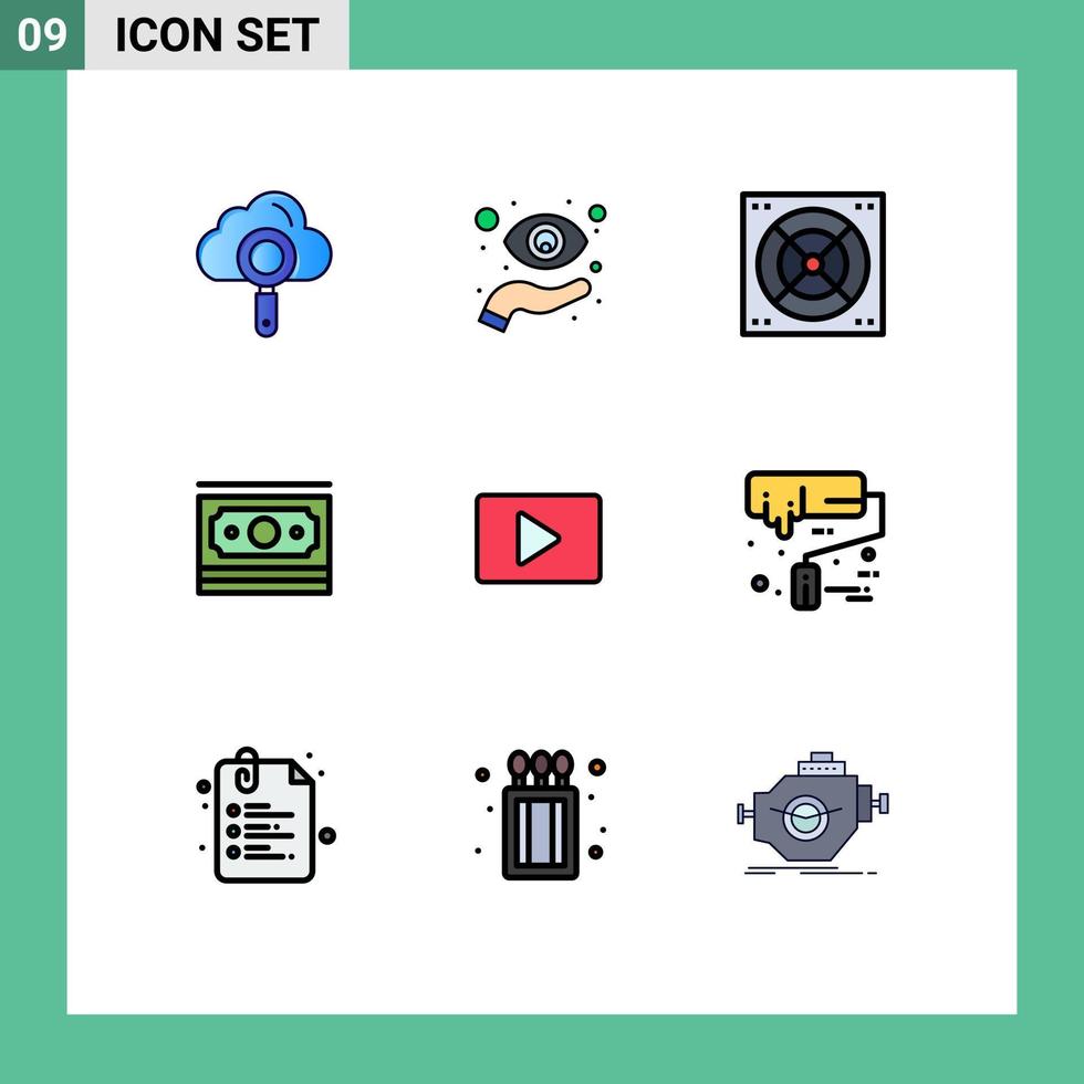 användare gränssnitt packa av 9 grundläggande fylld linje platt färger av paly motivering syn pengar kontanter redigerbar vektor design element