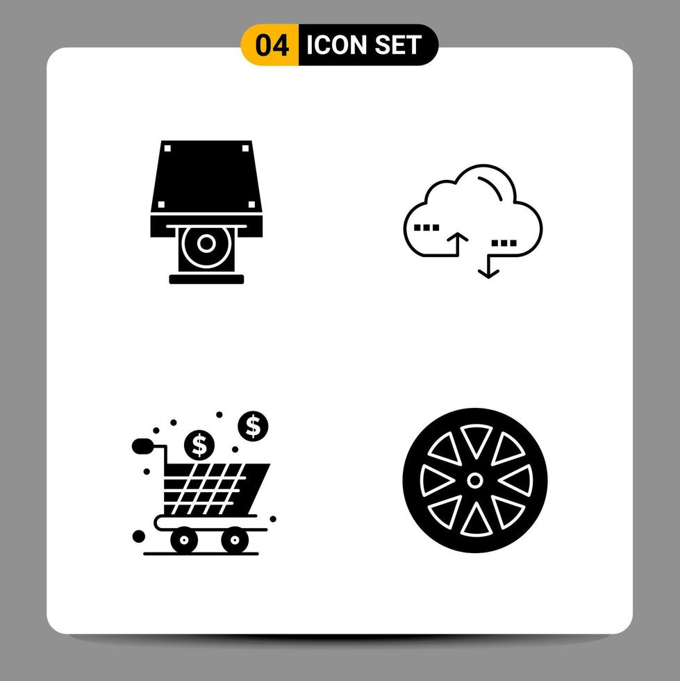 4 schwarze Icon-Pack-Glyphen-Symbole Zeichen für ansprechende Designs auf weißem Hintergrund 4 Icons gesetzt vektor