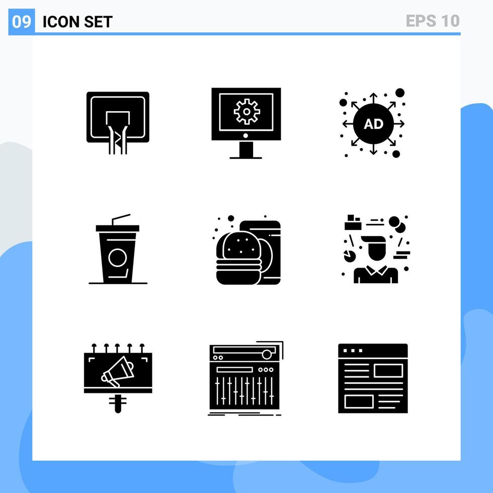 modern 9 fast stil ikoner glyf symboler för allmän använda sig av kreativ fast ikon tecken isolerat på vit bakgrund 9 ikoner packa vektor